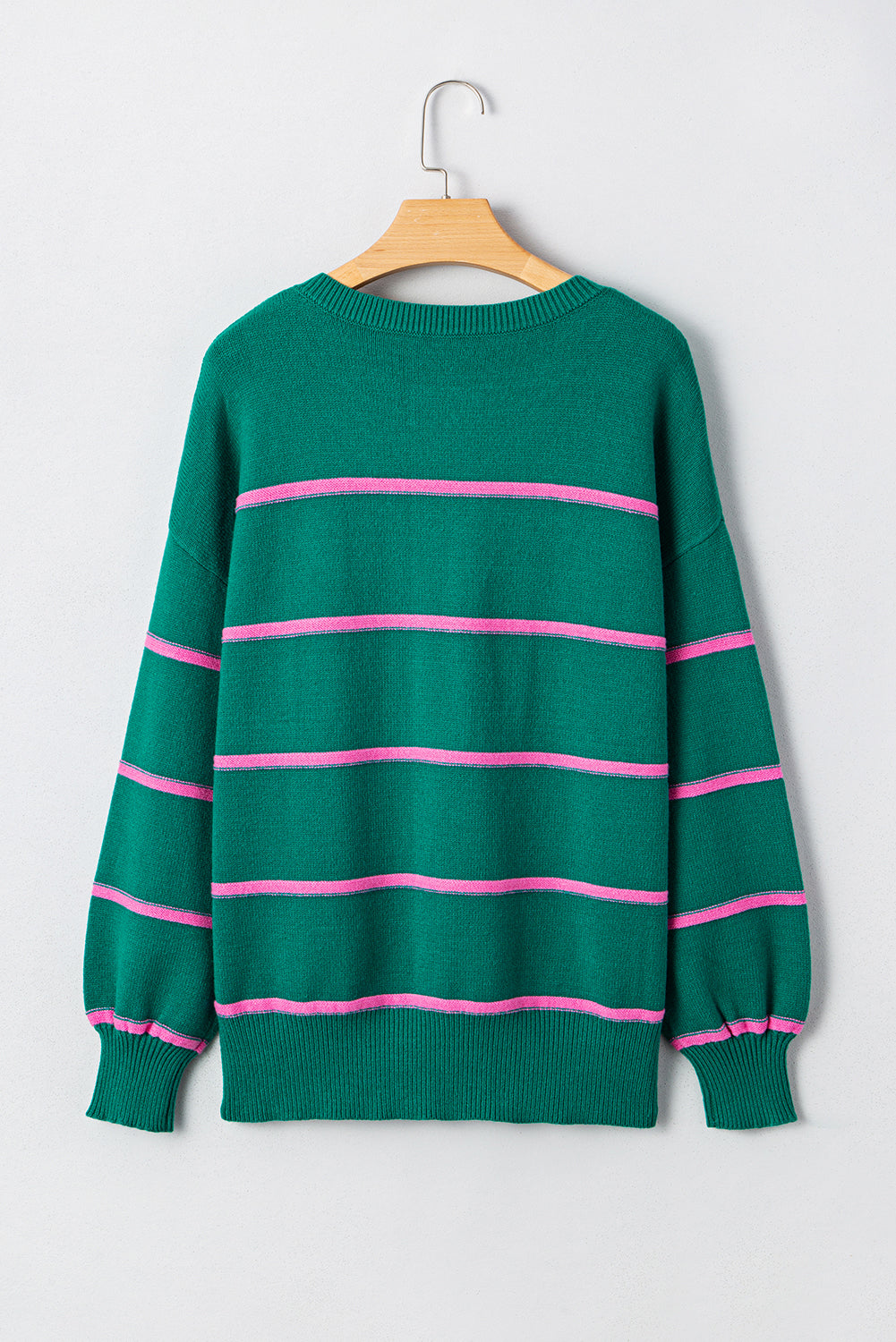 Green Stripe Half Buttons Drop Shoulder Oversized Sweater Sweaters JT's Designer Fashion