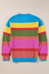 Light Blue Colorblock Mixed Textured Drop Shoulder Sweater Sweaters JT's Designer Fashion