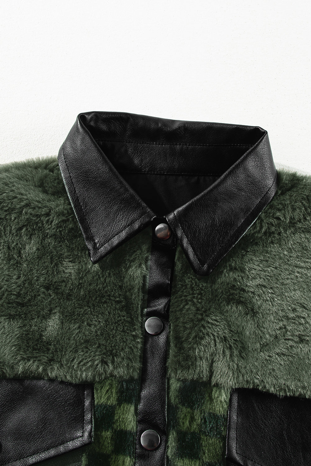 Vineyard Green Fleece Checkerboard Flap Pocket Snap Button Jacket Jackets JT's Designer Fashion