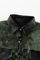 Vineyard Green Fleece Checkerboard Flap Pocket Snap Button Jacket Jackets JT's Designer Fashion