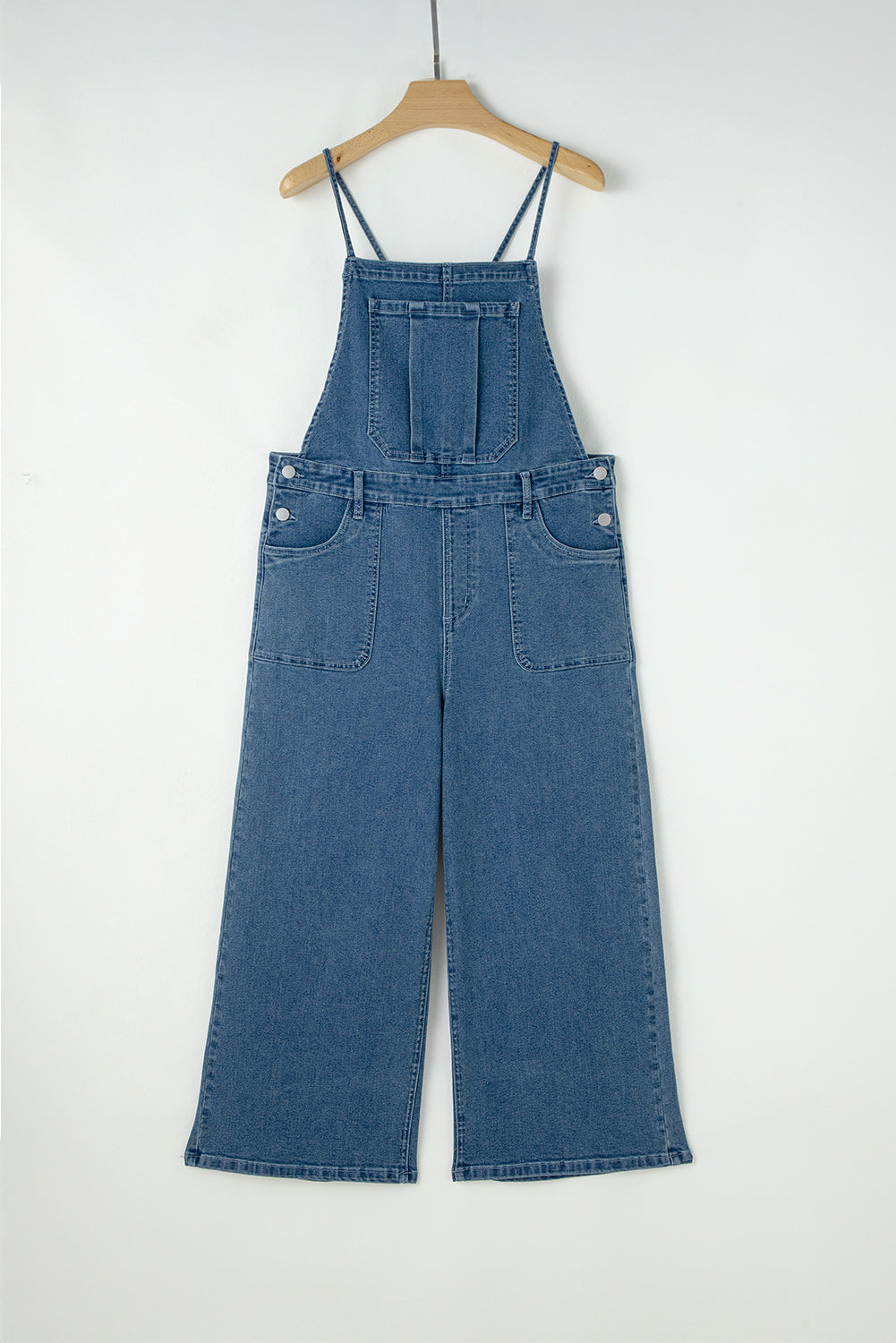 Dusk Blue Adjustable Tie Straps Cropped Wide Leg Denim Overalls Jumpsuits & Rompers JT's Designer Fashion