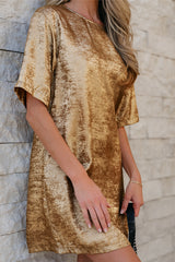 Gold Metallic Luster Crewneck Mini T-Shirt Dress T Shirt Dresses JT's Designer Fashion