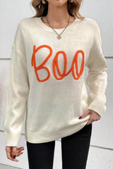Apricot Boo Knitted Pattern Ribbed Edge Drop Shoulder Sweater Sweaters JT's Designer Fashion