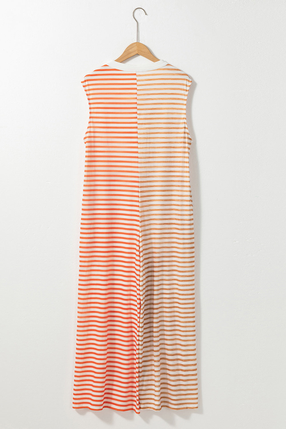 Orange Stripe Oversized Buttoned Front Sleeveless Wide Leg Jumpsuit Jumpsuits & Rompers JT's Designer Fashion