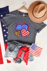 Gray American Heart July 4th Celebration Graphic T Shirt Graphic Tees JT's Designer Fashion