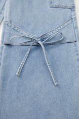 Beau Blue Bowknot Decor Boyfriend Cargo Jeans Jeans JT's Designer Fashion