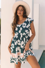 Floral Print Ruffle Sleeve Empire Waist Mini Dress Mini Dresses JT's Designer Fashion