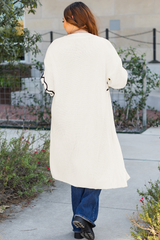 Beige Flower Embroidered Drop Shoulder Open Front Duster Cardigan Cardigans JT's Designer Fashion
