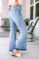 Sky Blue High Waist Buttoned Distressed Flared Jeans Jeans JT's Designer Fashion