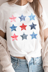 White Flag Day Stars Print Crew Neck T Shirt Graphic Tees JT's Designer Fashion