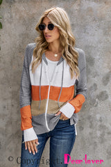 Gray Zipped Front Colorblock Hollow-out Knit Hoodie Sweatshirts & Hoodies JT's Designer Fashion