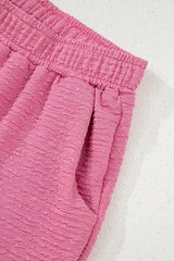 Pink Textured V Neck T Shirt and Shorts Set Short Sets JT's Designer Fashion