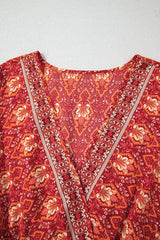 Orange Plus Size Printed Surplice Neck Empire Waist Flowy Mini Dress Plus Size Mini Dresses JT's Designer Fashion