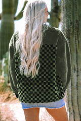 Vineyard Green Fleece Checkerboard Flap Pocket Snap Button Jacket Jackets JT's Designer Fashion