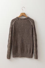 Dark Brown Contrast Cable Knit Sleeve Casual Sweater Sweaters JT's Designer Fashion