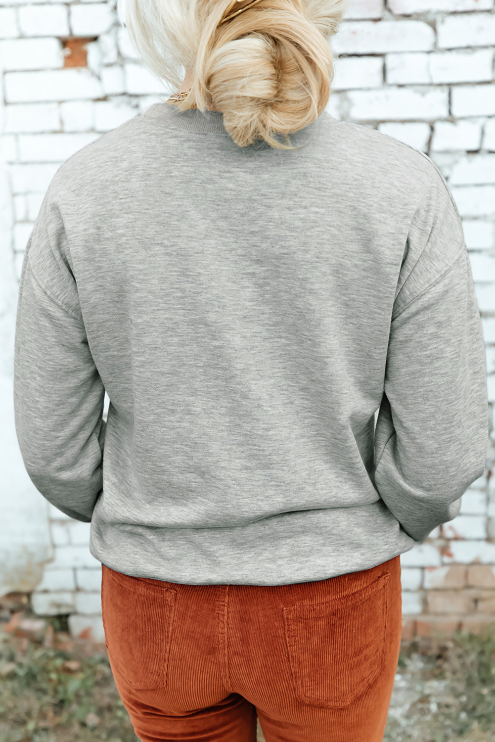 Gray Halloween Ghost Print Crewneck Drop Shoulder Sweatshirt Graphic Sweatshirts JT's Designer Fashion