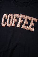 Black Sequined COFFEE Loose Fit Sweatshirt and Shorts Set Short Sets JT's Designer Fashion