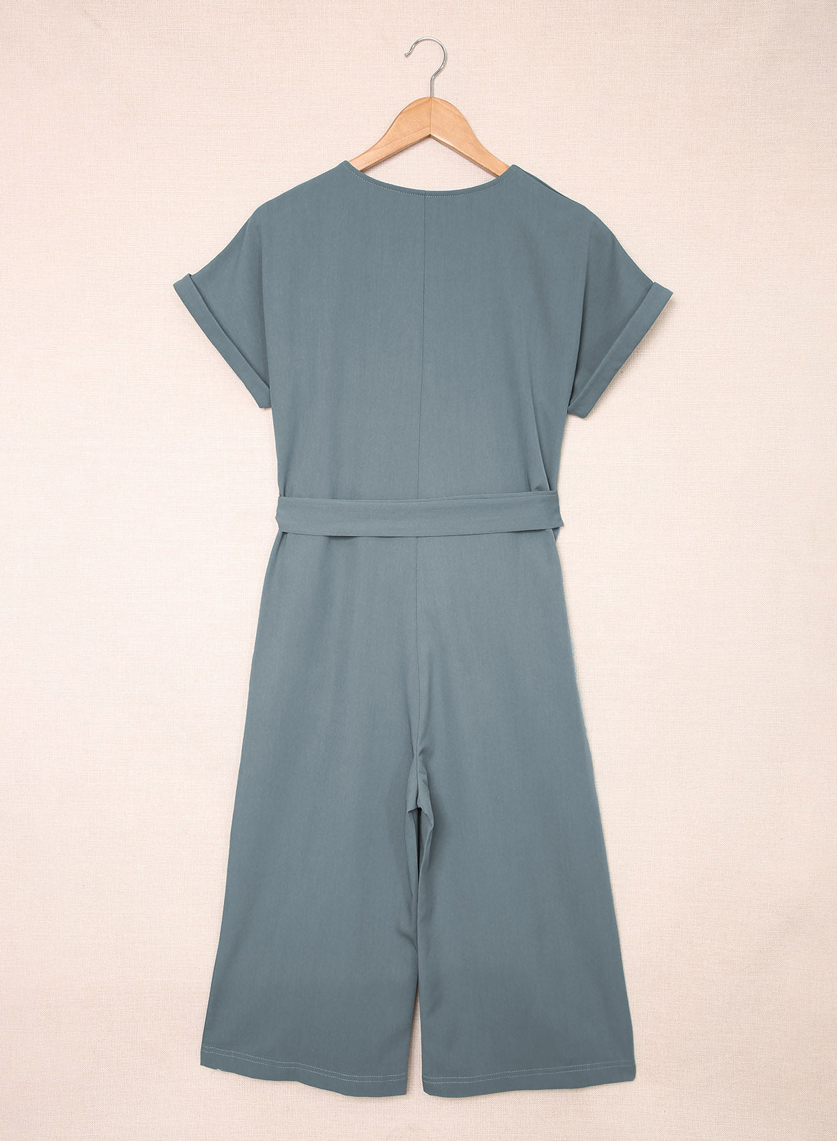 Blue Dolman Button Belted V Neck Wide Leg Pocketed Jumpsuit Jumpsuits & Rompers JT's Designer Fashion