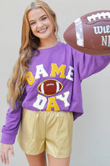 Tillandsia Purple GAME DAY Rugby Chenille Embroidered Pullover Sweatshirt Sweatshirts & Hoodies JT's Designer Fashion