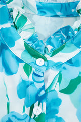 Green Floral Frilled Collar Three Quarters Sleeve Elegant Shirt Blouses & Shirts JT's Designer Fashion