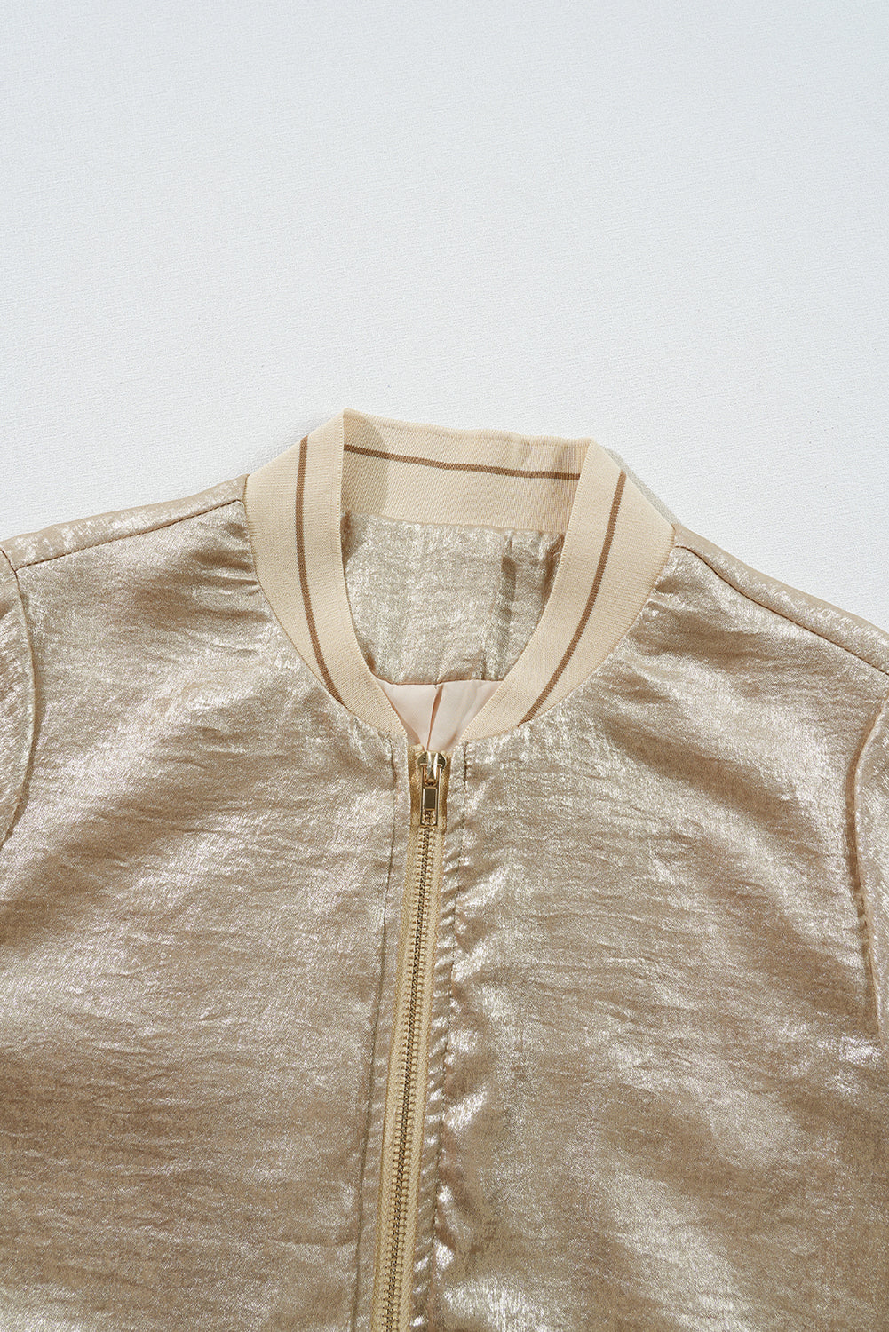 Pale Khaki Metallic Zip up Baseball Jacket Jackets JT's Designer Fashion