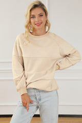Oatmeal Contrast 2-tone Patchwork Raglan Sleeve Sweatshirt Sweatshirts & Hoodies JT's Designer Fashion