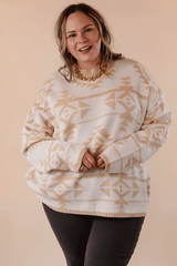 Apricot Plus Size Western Aztec Print Loose Sweater Plus Size Sweaters & Cardigans JT's Designer Fashion
