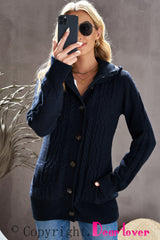 Navy Blue Long Sleeve Button-up Hooded Cardigans Sweaters & Cardigans JT's Designer Fashion