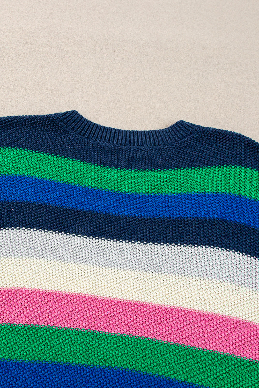 Bright Green Rainbow Striped Crew Neck Drop Shoulder Sweater Sweaters JT's Designer Fashion
