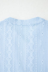 Beau Blue Jacquard Texture Flared Short Sleeve Notched Neck Mini Dress Mini Dresses JT's Designer Fashion
