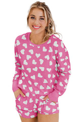 Pink Valentine Heart Shape Print Long Sleeve Top Shorts Lounge Set Short Sets JT's Designer Fashion