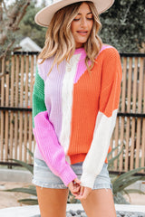 Desert Gold Color Block Textured Knit Drop Shoulder Loose Fit Sweater Sweaters JT's Designer Fashion