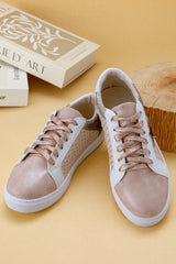 Gold Glitter Star Patchwork Leather Lace-up Sneakers Women's Shoes JT's Designer Fashion