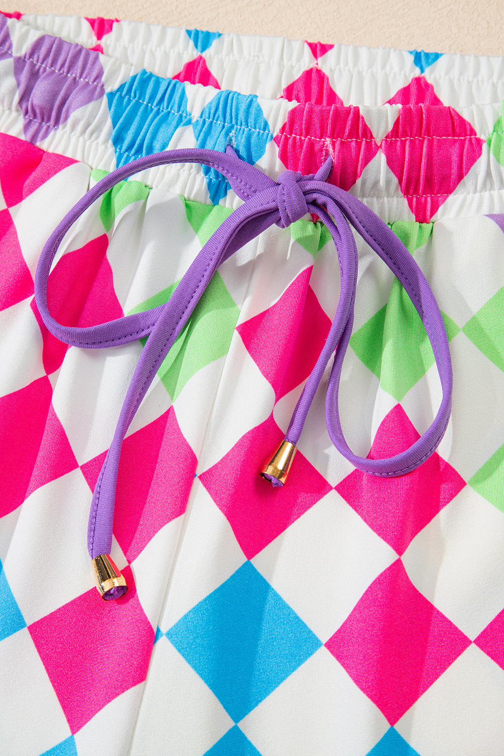 Multicolour Checkered Drawstring Elastic Waist Casual Shorts Casual Shorts JT's Designer Fashion