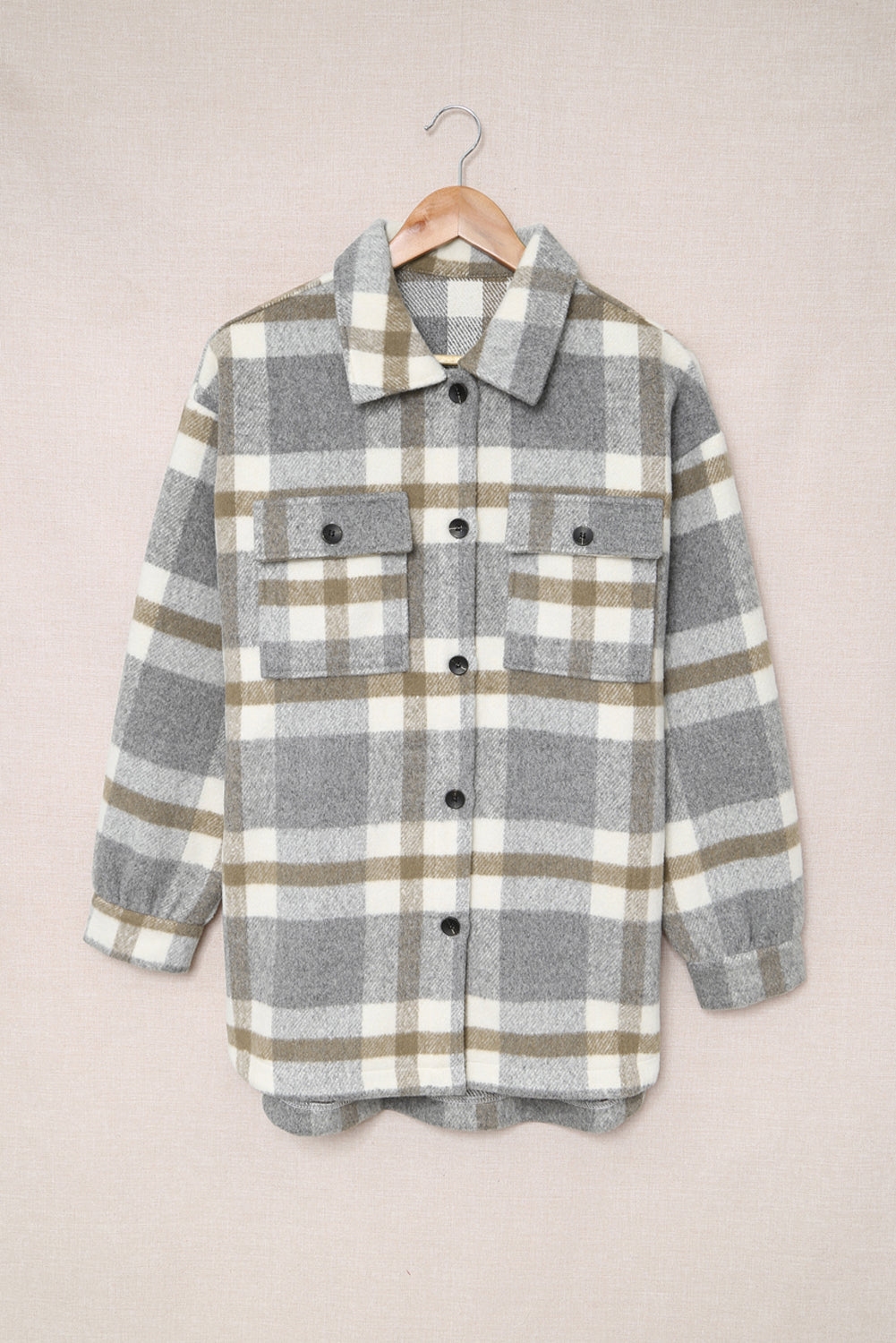 Brown Plaid Print Pocket Women Shacket Plaid Shackets JT's Designer Fashion
