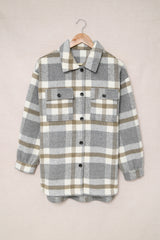 Brown Plaid Print Pocket Women Shacket Plaid Shackets JT's Designer Fashion
