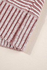 Red Dahlia Striped Print Ribbed Knit Boat Neck Baggy Sweater Sweaters JT's Designer Fashion