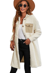 Beige Contrast Flap Pocket Single Breasted Teddy Coat Coats JT's Designer Fashion