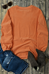 Orange Thankful Ribbed Crew Neck Thanksgiving Sweatshirt Graphic Sweatshirts JT's Designer Fashion