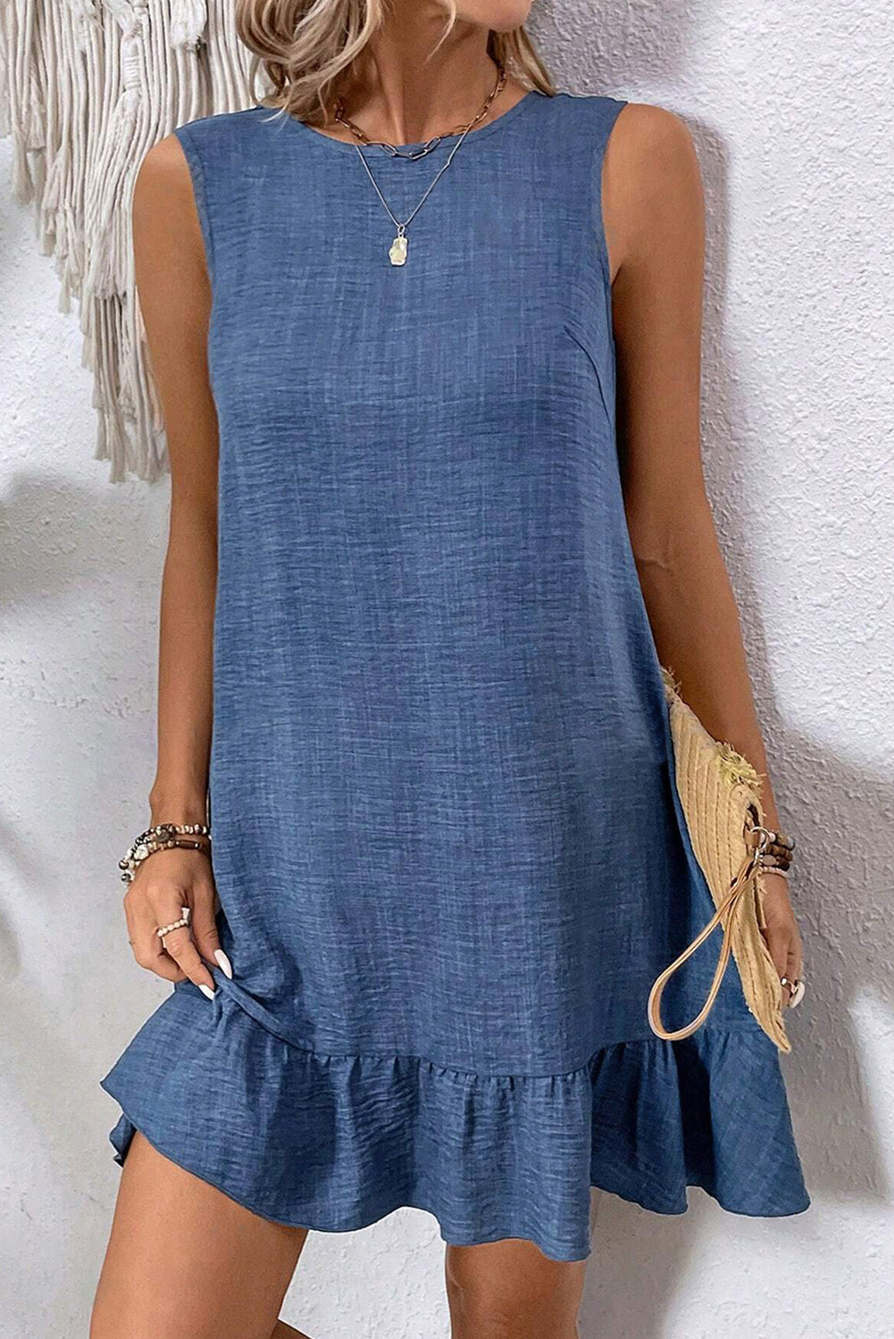 Ashleigh Blue Knot Scoop Back Ruffle Hem Sleeveless Mini Dress Mini Dresses JT's Designer Fashion