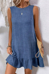 Ashleigh Blue Knot Scoop Back Ruffle Hem Sleeveless Mini Dress Mini Dresses JT's Designer Fashion