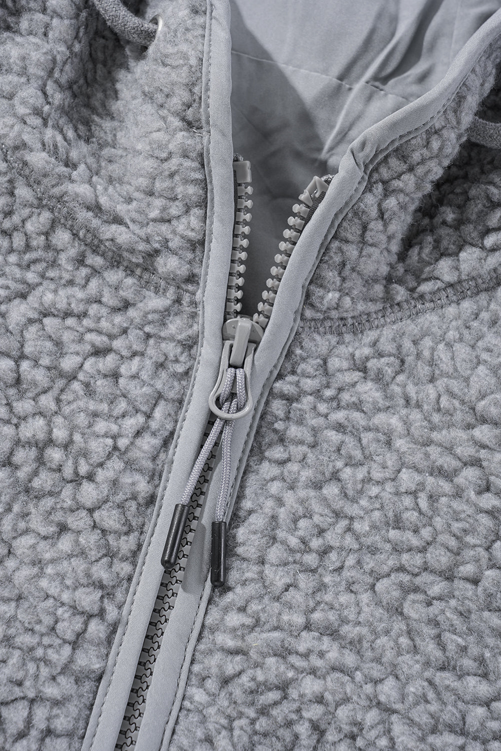 Medium Grey Fleece Zip Up Drawstring Hooded Pocketed Jacket Jackets JT's Designer Fashion