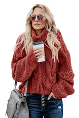 Fiery Red Cuddle Weather Cable Knit Handmade Turtleneck Sweater Sweaters JT's Designer Fashion