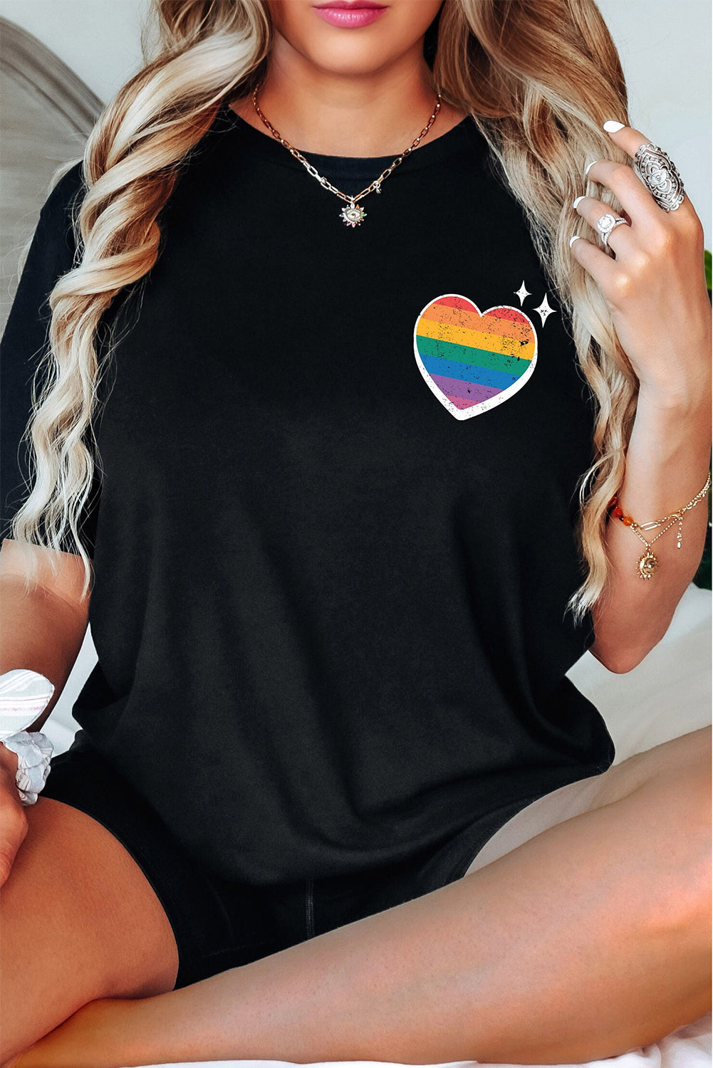 Black Pride Heart Cracking Graphic Detail Cotton Blend T Shirt Graphic Tees JT's Designer Fashion
