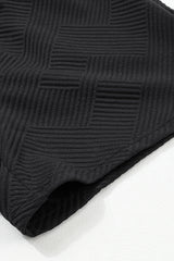 Black Textured Long Sleeve Top and Drawstring Shorts Set Short Sets JT's Designer Fashion