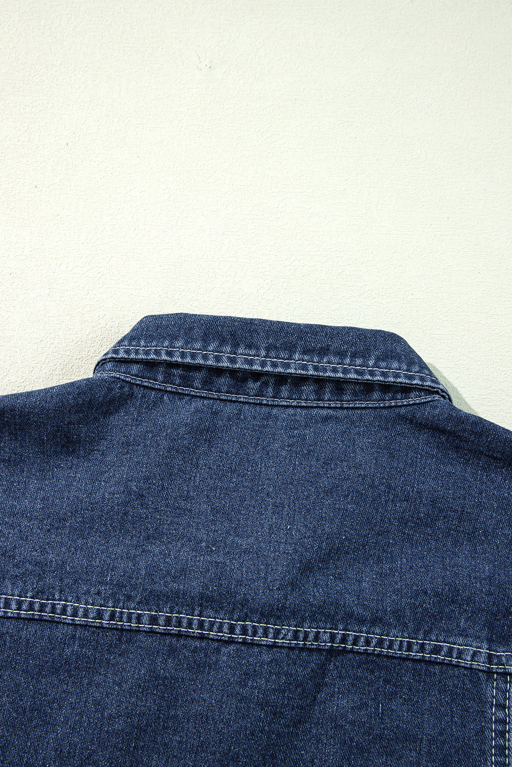 Navy Blue Ruffle Raw Hem Flap Pockets Denim Jacket Denim Jackets JT's Designer Fashion