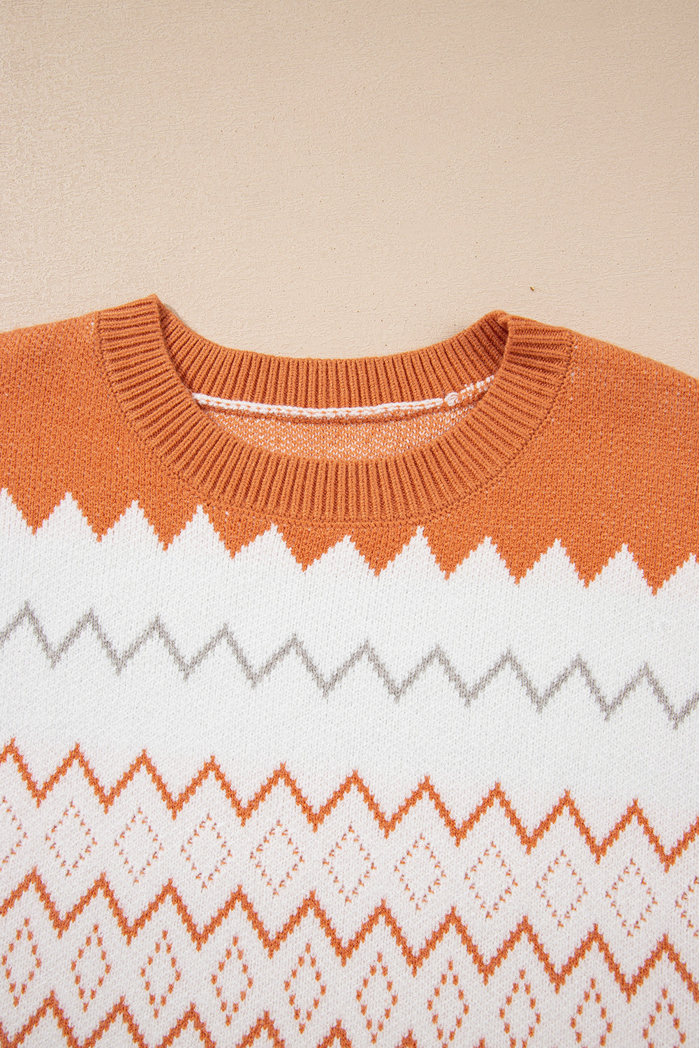 Khaki Zigzag Geometric Pattern Knitted Pullover Sweater Sweaters JT's Designer Fashion