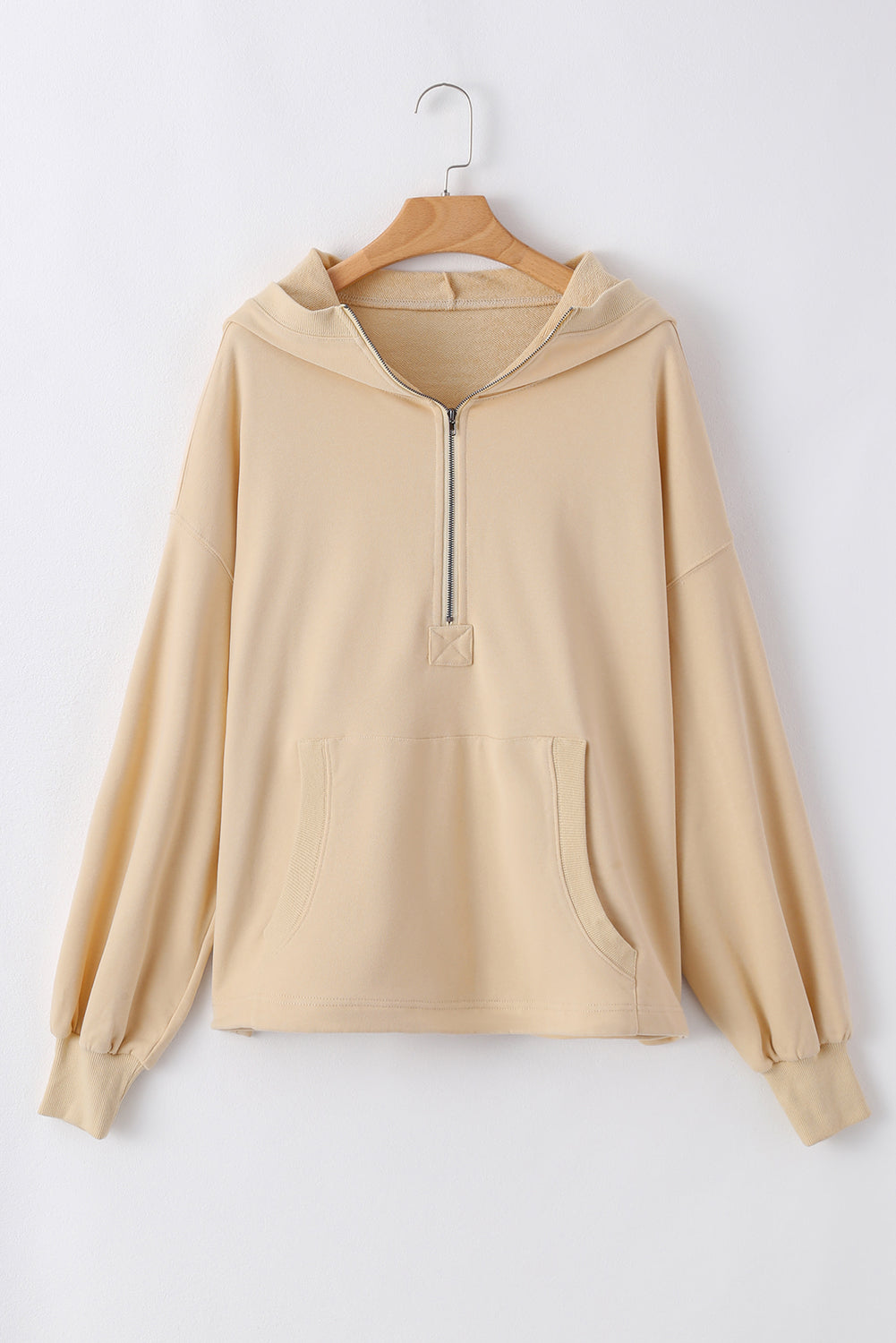 Parchment Solid Kangaroo Pocket Half Zipper Oversized Hoodie Sweatshirts & Hoodies JT's Designer Fashion