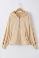 Parchment Solid Kangaroo Pocket Half Zipper Oversized Hoodie Sweatshirts & Hoodies JT's Designer Fashion