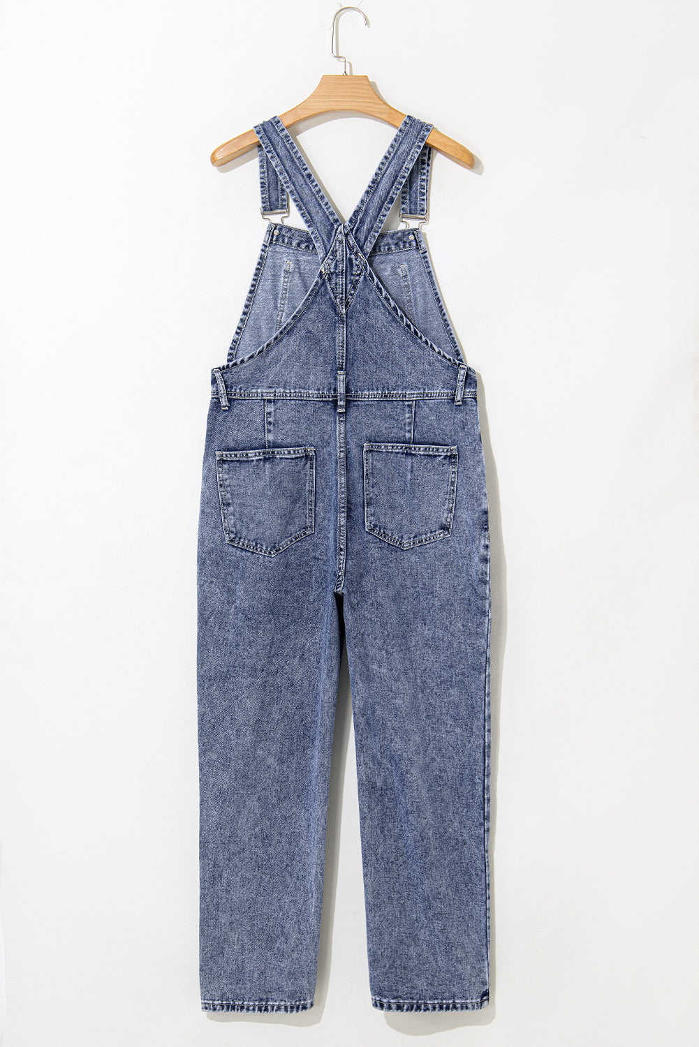 Sail Blue Denim Bib Straight Leg Jumpsuit with Pockets Jumpsuits & Rompers JT's Designer Fashion